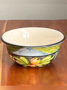 Hand Painted Ceramic Bowl with Fruit Floral Design 10” Made in Portugal